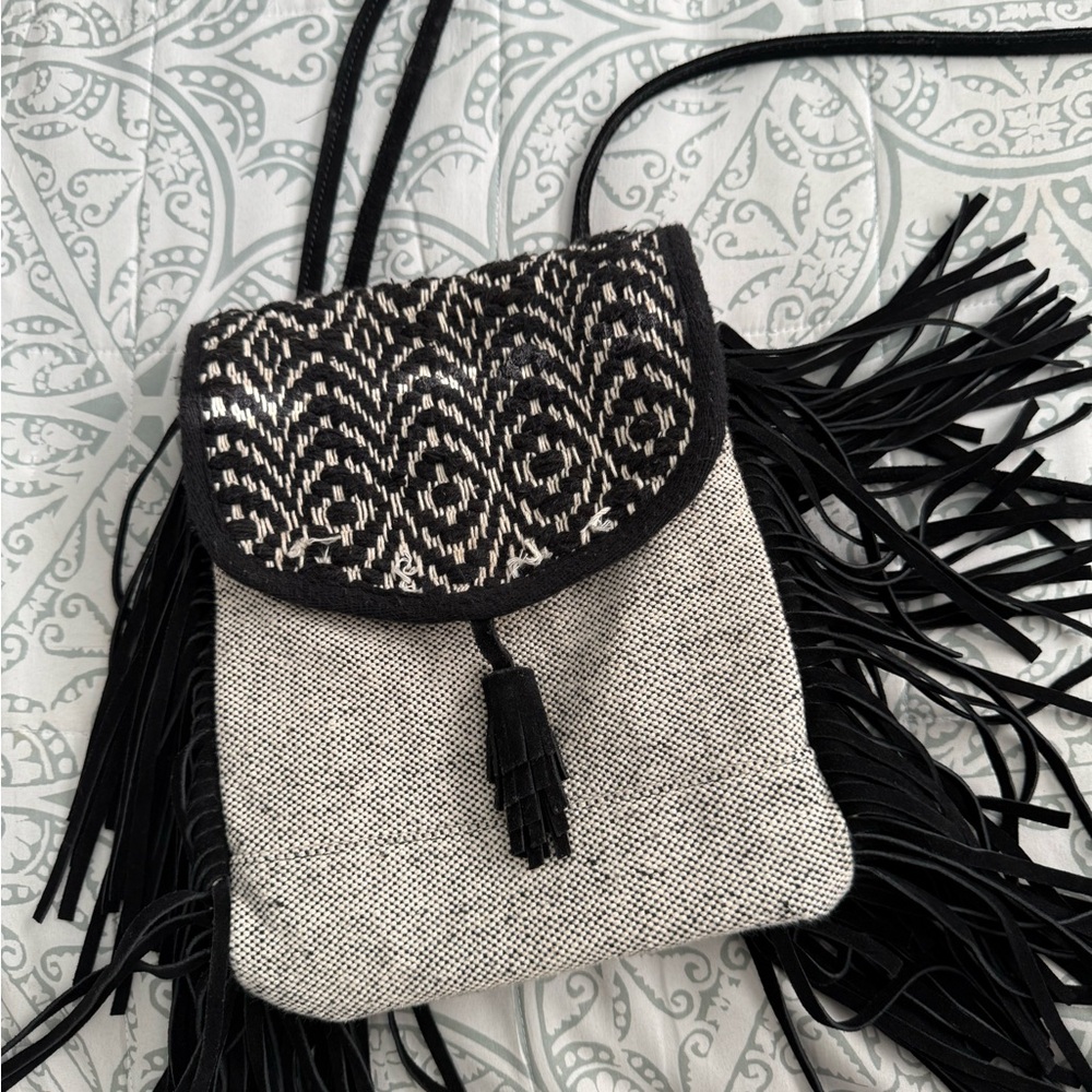 Black and White Fringe mini back pack  Bag